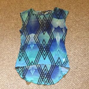 Teal and blue sheer top